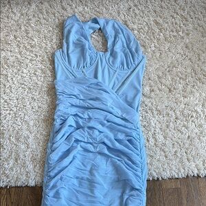 Elegant Light Blue Ruched Dress